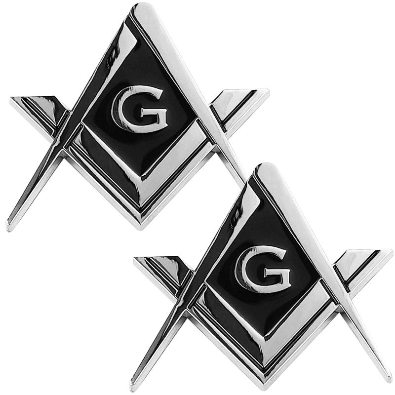 Creatrill 5 Pack 2.75" Chrome Plated Masonic Car Emblem Mason Square and Compasses Auto Truck Motorcycle Decal Accessories - Image 1